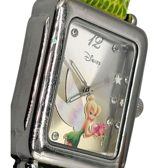 Disney Tinkerbell Accutime Watch TK1022 7" Green Faux Leather Band Silver Tone - Picture 11 of 15